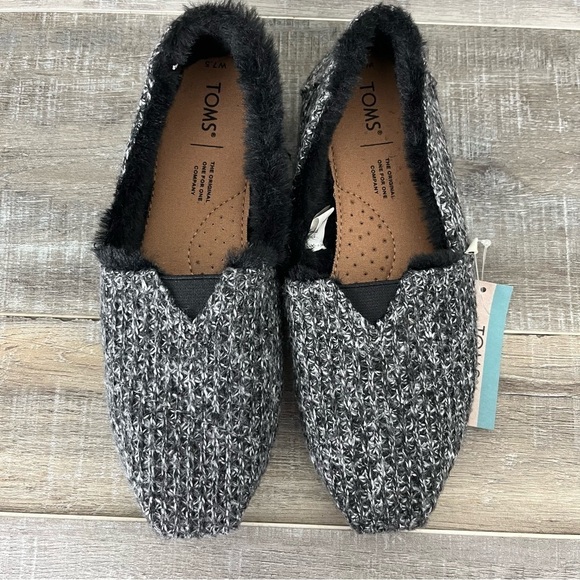 TOMS Belmont Black Sweater Knit Faux Fur Women’s Size 7.5 - Picture 7 of 10